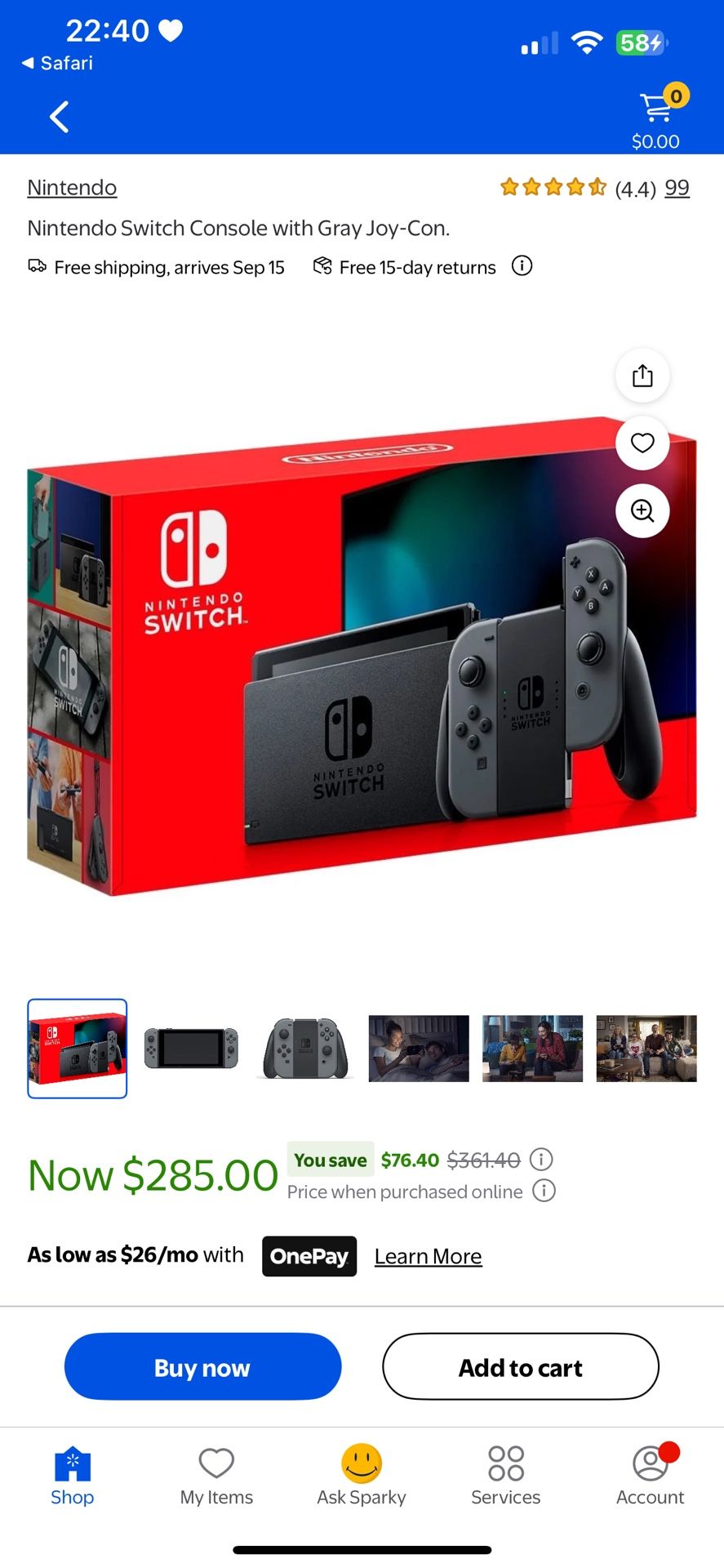 Nintendo Switch Console W/ Gray Joy-Con