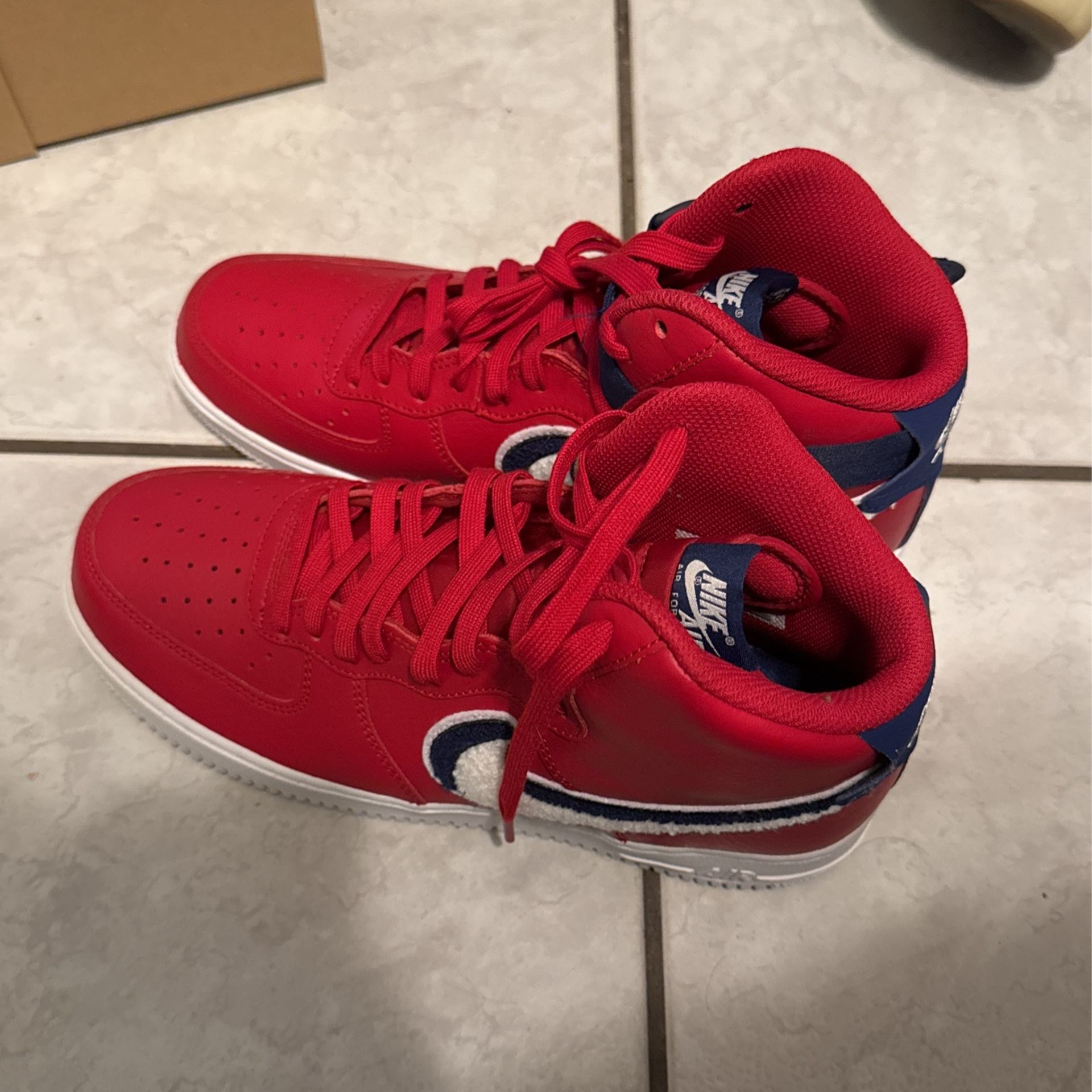 NIKE AIR FORCE HIGH '07 LV8 GYM RED WHITE BLUE VOID WHITE