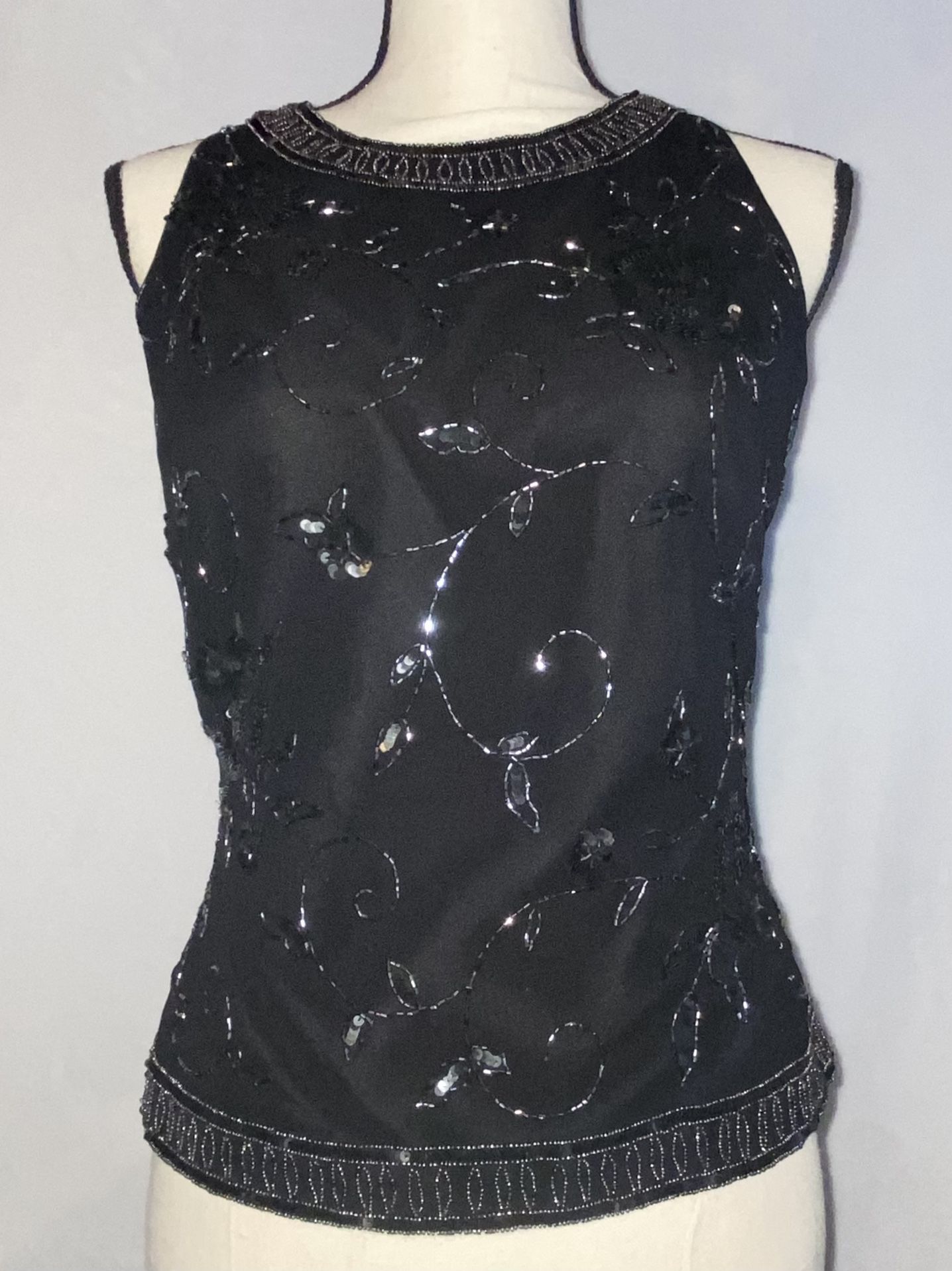 J Kara Black Beaded Sleeveless Top