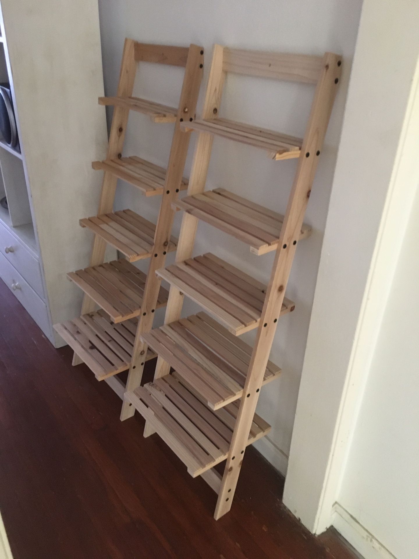 2 Matching Ladder Wooden 5 Tier Bookshelves.