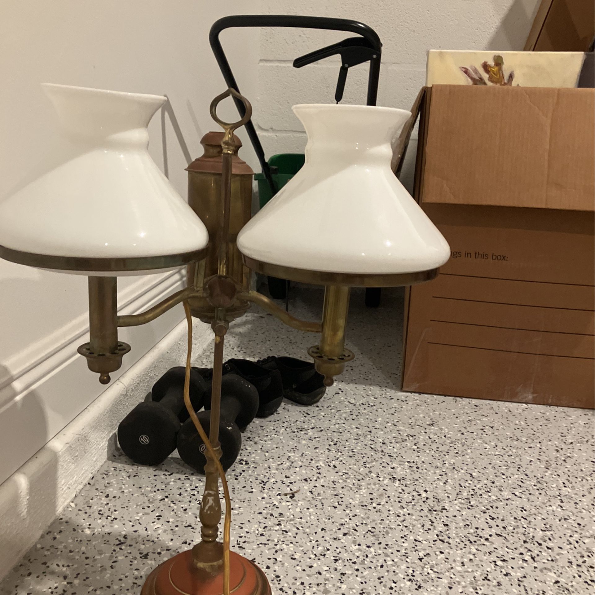 Vintage Student Lamp With two Frosted Glass Shades