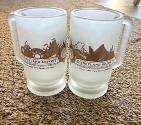 Pair of Vintage Frosted Disney Glass Beer Mugs