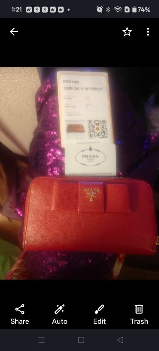 Prada Long Wallet W/Bow Pink