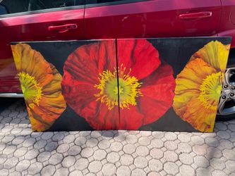 Red And Yellow Poppy I & II By Pip Blommfield 2 Pcs Canvas Art Set (35”x 35”) $40 Both Firm On Price