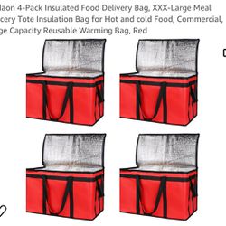 Bodaon 4-Pack Insulated Food Delivery Bag, XXX-Large Meal Grocery