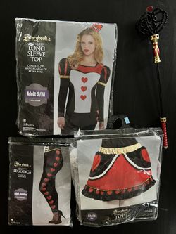 Red Queen costume (leggings, long sleeve top, skirt and accessory) worn once  Size S/M #halloween #halloweencostumes #redqueen 