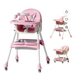 3-in-1 Multi-Use Folding High Chair, Toddler Dining Booster Seat for Eating, Green/Pink/Blue