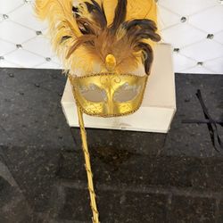 Gold Masquerade Mask With Stick