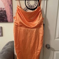 Plus Size Womens sleeveless ruched Orange cocktail spring dress size XXL NEW