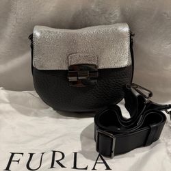 Furla silver black crossbody bag