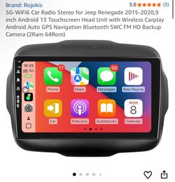 5G-WiFi6 Car Radio Stereo for Jeep Renegade 2015-2020,9 inch Android 13 Touchscreen Head Unit with Wireless Carplay Android Auto GPS Navigation Blueto