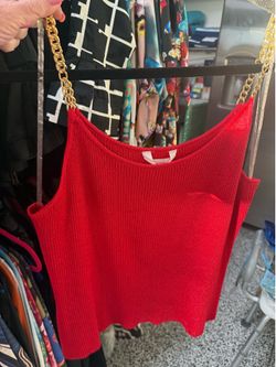 Red metallica thread chain straps cold shoulder top