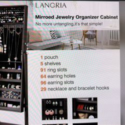 Langria Lockable jewelry cabinet with mirror Organizer Storage 