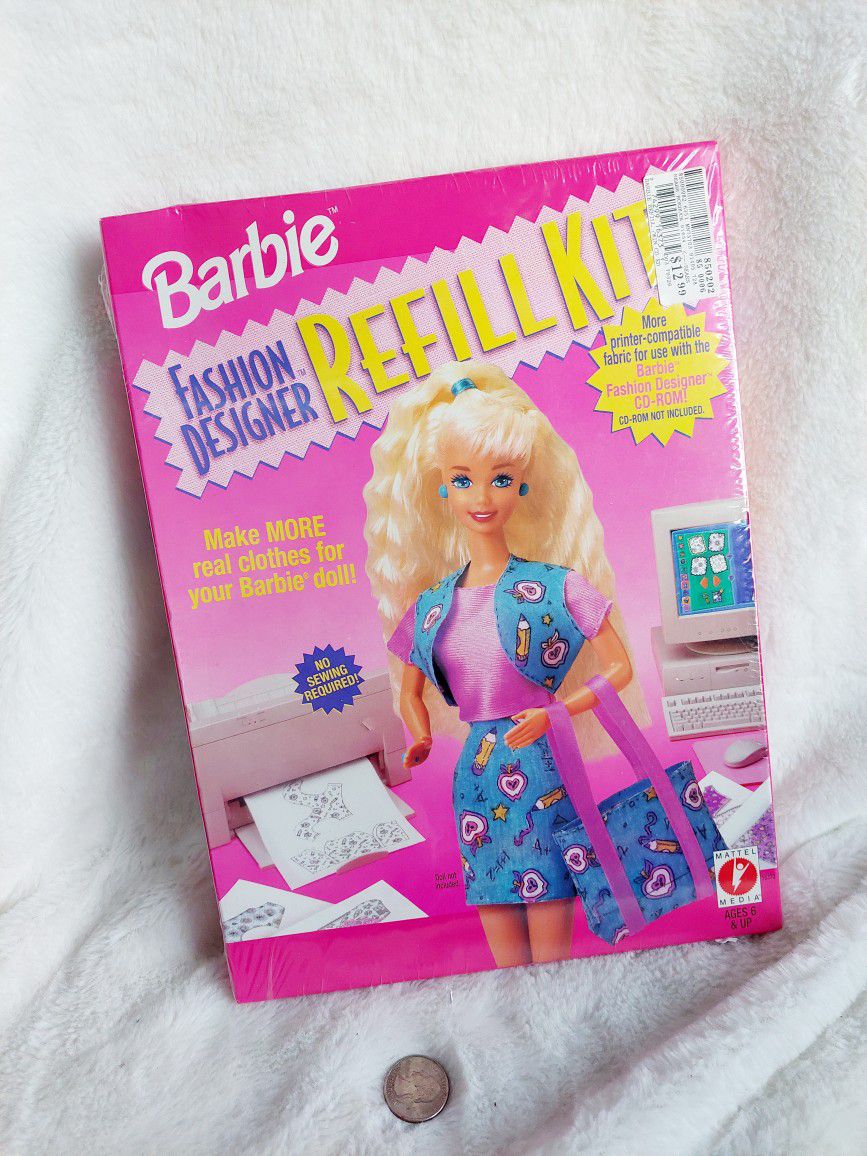 Barbie Fashion Designer Refill Kit. Make real clothes for your Barbie Doll. CD-Rom not included. This was manufactured in 1996 by Mattel Media. Ships 