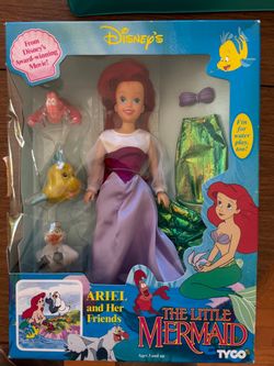 Disney’s The Little Mermaid original 1989 Doll in box with friends and accessories; with Case with Closet and Drawers inside