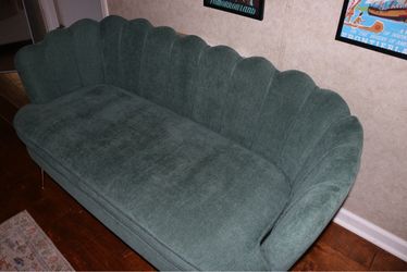 Vintage Green Velvet Shell Back Sofa
