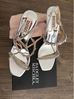 Badgley Mischka Silver Sandals Shoes for $50 or Best Offer