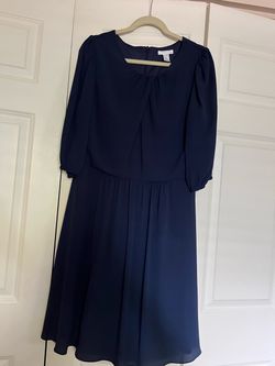 London time Navy Blue Midi Dress with Puff Sleeves the size is 14 P made by London time