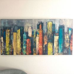 Large Canvas Wall Art - Abstract Cityscape Skyline Painting