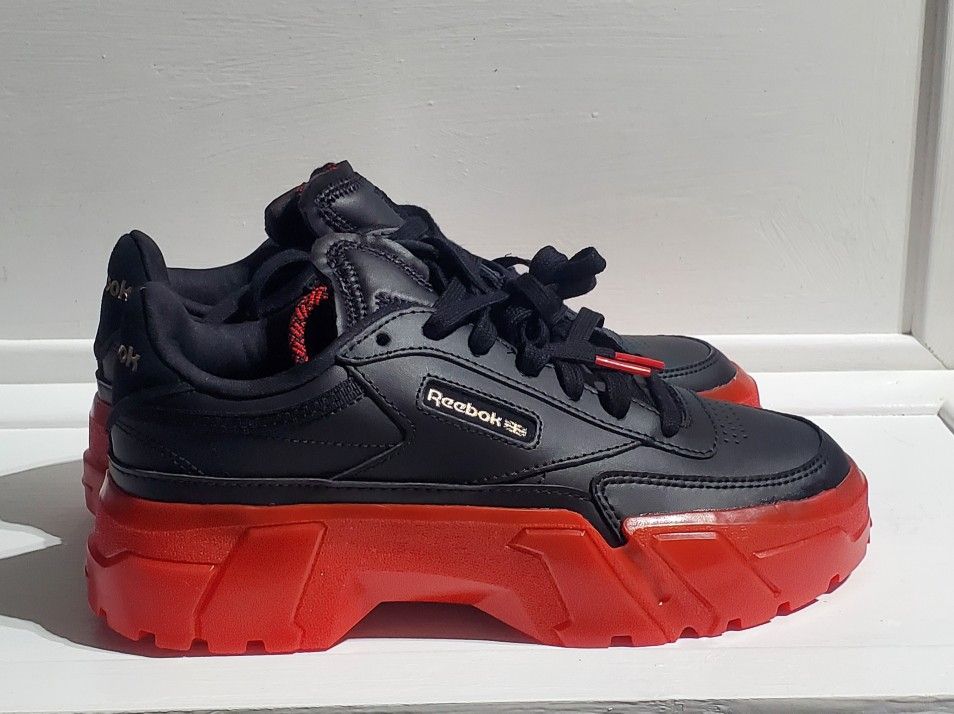 New Reebok x Cardi B Club C Womens Black Vector Red Shoes Size