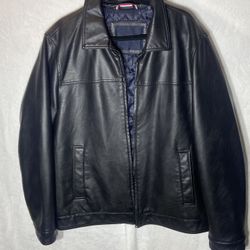Tommy Hilfiger Men's Black Laydown Faux Leather Collar Jacket Coat Sz. L