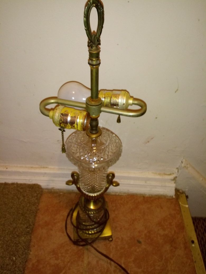 NEW PRICE Very old glass table lamp 23" tall w / brass fittings