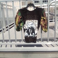 Women's Black Nipsey Hussle Tee With Camo Sleeves Size Small
