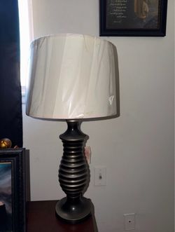 White and chrome table side lamp