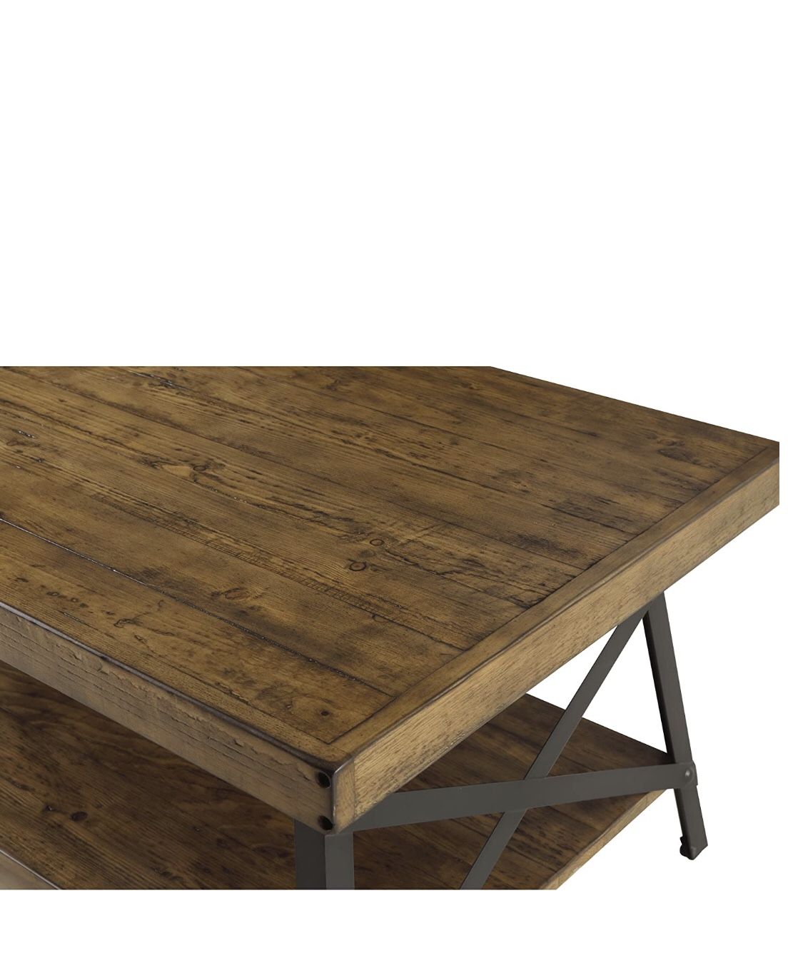 Home Chandler Rustic Industrial Solid Wood and Steel Coffee Table with Open Shelf