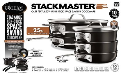 Gotham Steel Stackmaster Pots and Pans Set, 10 Piece Cookware Set, Stackable