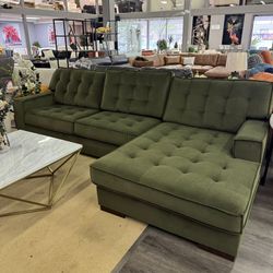 Olive Green 2-Piece RAF Sectional with Chaise, Comfy Couch