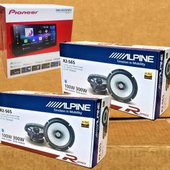 Pioneer Double Din Screen Car Stereo Wireless Apple Carplay & Android Auto WiFi Weblink Alpine R Series 2 Sets 6.5" Coaxial Speakers 600 Watt Package 