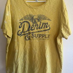 Ralph Lauren Denim & Supply T Shirt XL Front Graphic Yellow Mustard Eagles HOLES