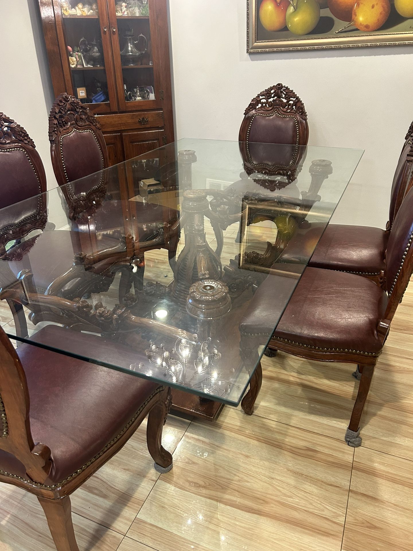 Hand Carved Dinner Table And Chairs From India