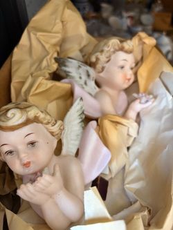 Porcelain Cherub Angel Figurines Set of Two