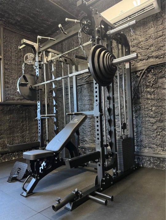 BRAND NEW SMITH MACHINE POWER RACK + BENCH + BAR + WEIGHTS + FREE DELIVERY 