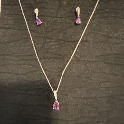 Silver Necklace And Earrings genuine amethyst (18” Chain)