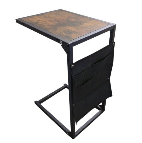 2 C- End Brown Wood and Black Metal Stand Tables with Pockets on Back 2 For $30 NEW.