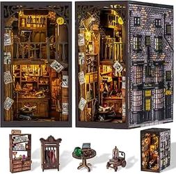 Holiday Gift DIY Book Nook Kit, Miniature Book Nook kit, Wooden 3D Puzzle Bookend Bookshelf Insert Decor, Halloween/Christmas Decorations/Gifts for Ad