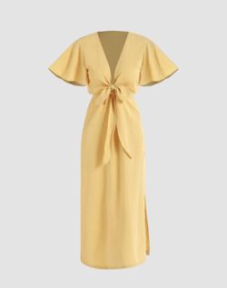 Solid Bow Cut Out Midi Dress