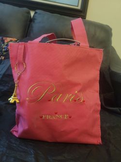 Paris France Pink Tote Bag with Eiffel Tower Charm