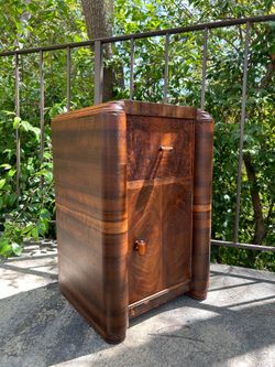 Vintage Art Deco Walnut Burl Raw Veneer Nightstand End Table Side Table