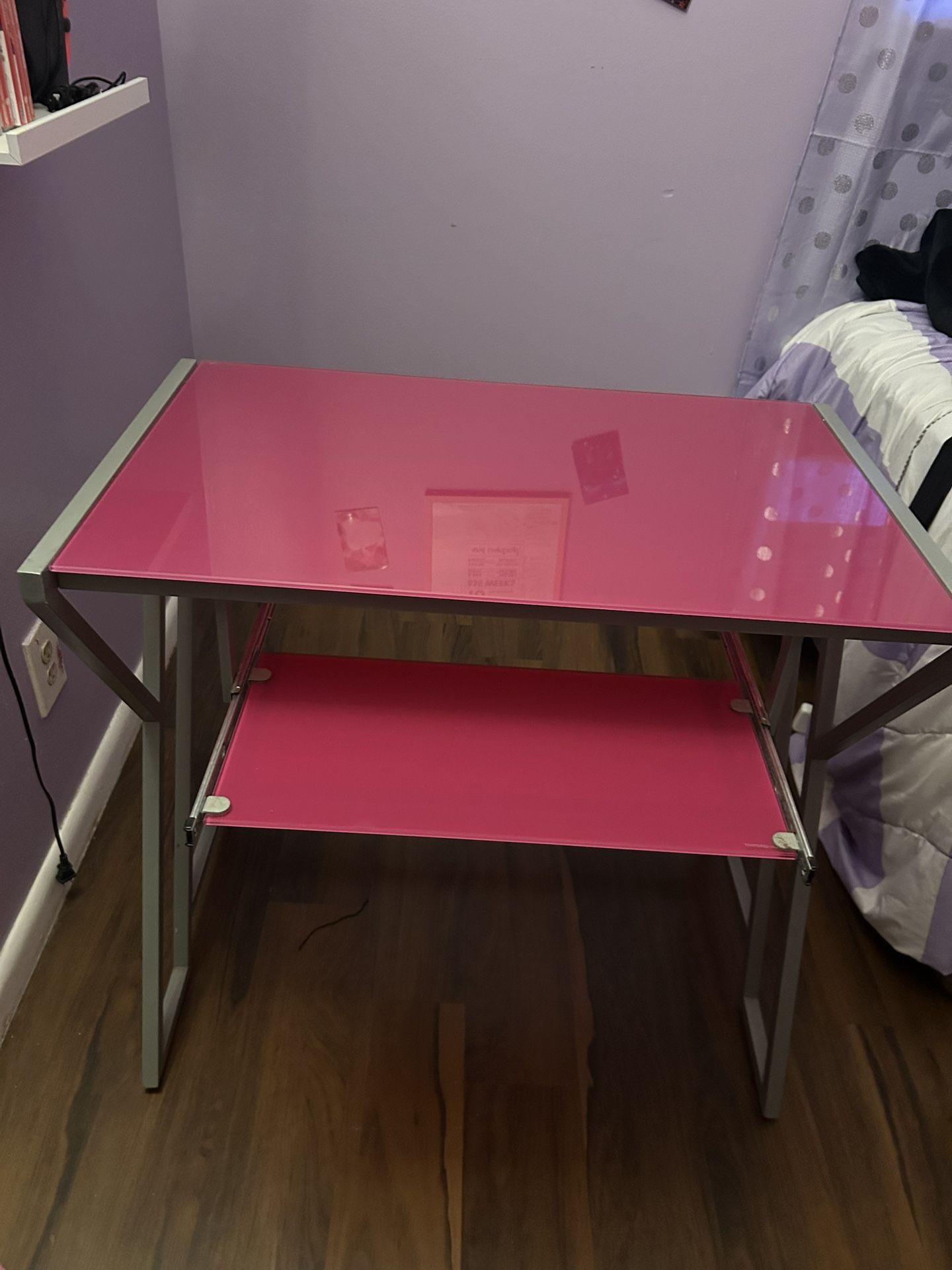 Pink Glass Top Computer Desk