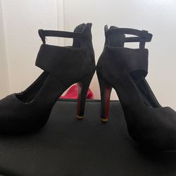Black Suede Peep Toe Heels