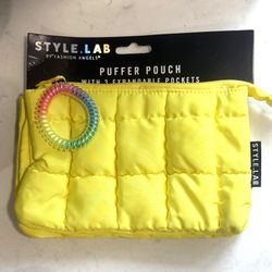 Style Lab Expandable Quilted Puffer Pouch Neon Yellow  3 EXPANDABLE POCKETS
