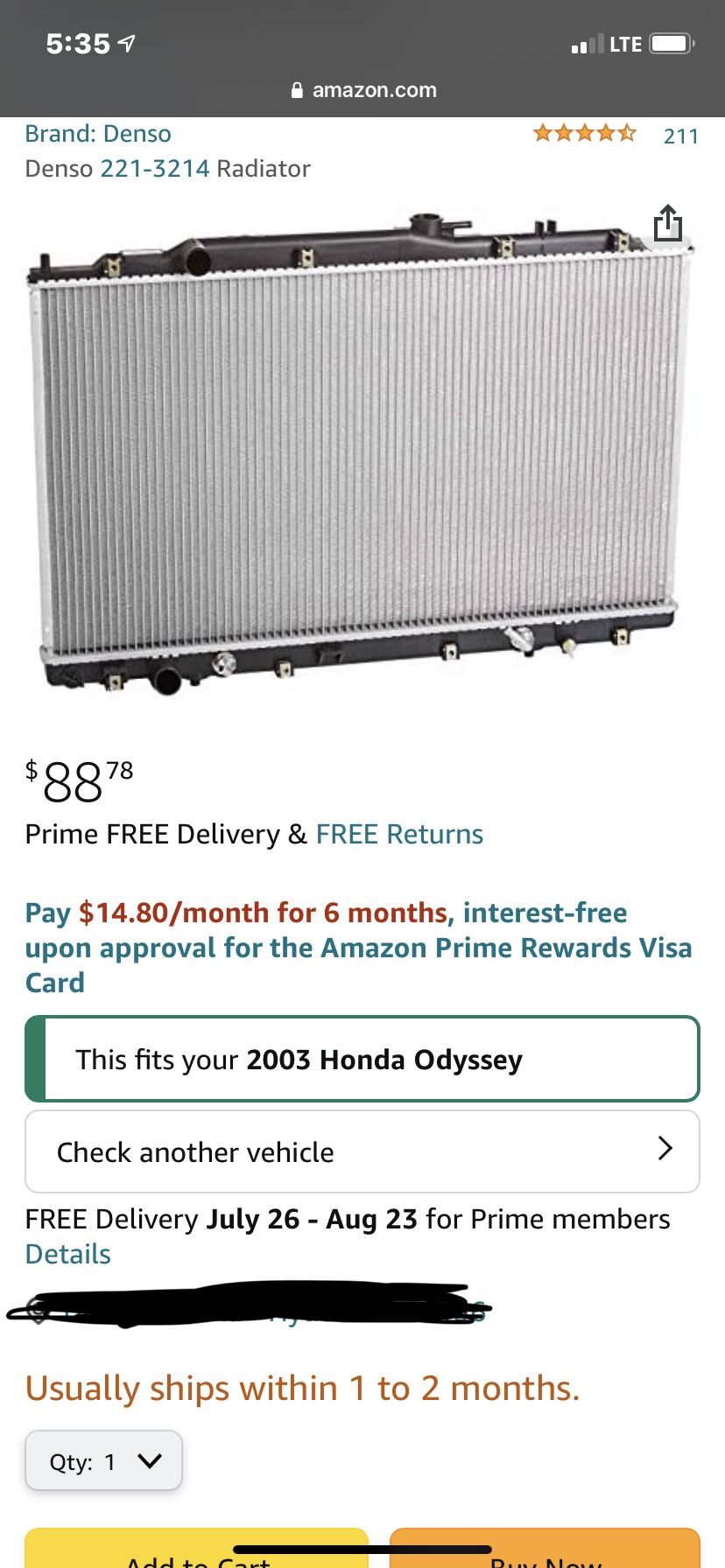 2003 Odyssey Denso Radiator