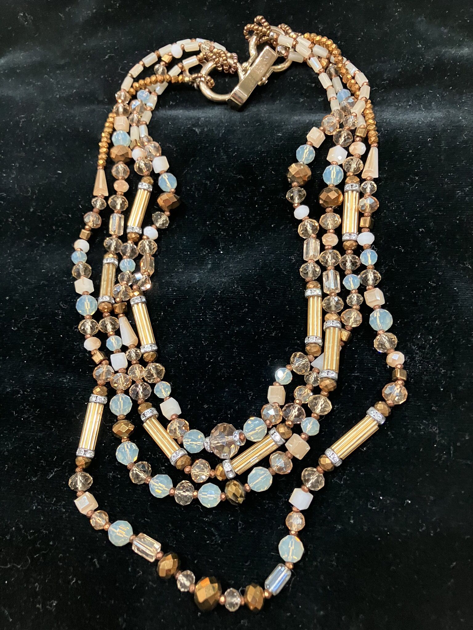 DESIGNER NECKLACE 5 GRADUATED STRANDS OF BEAUTIFUL STONES & AMBER