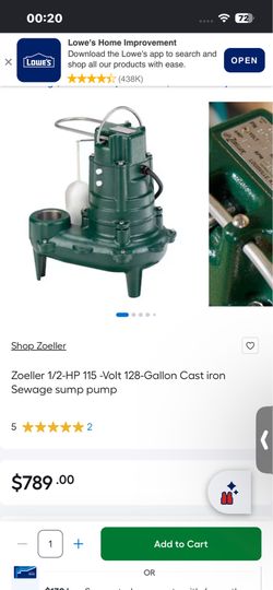 Zoeller 1/2-HP 115 -Volt 128-Gallon Cast iron Sewage sump pump