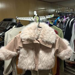 Girl’s leather fur parka jacket pink NWT