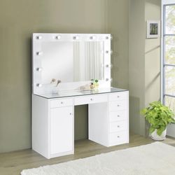 🔹7-drawer Vanity Set with Lighting White High Gloss